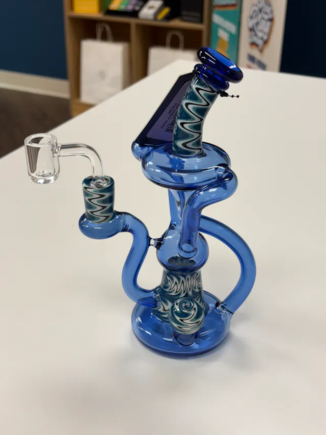 Glass Phoenix Star 8" Dual Uptake Recycler - Blue Wig Wag (glassware)