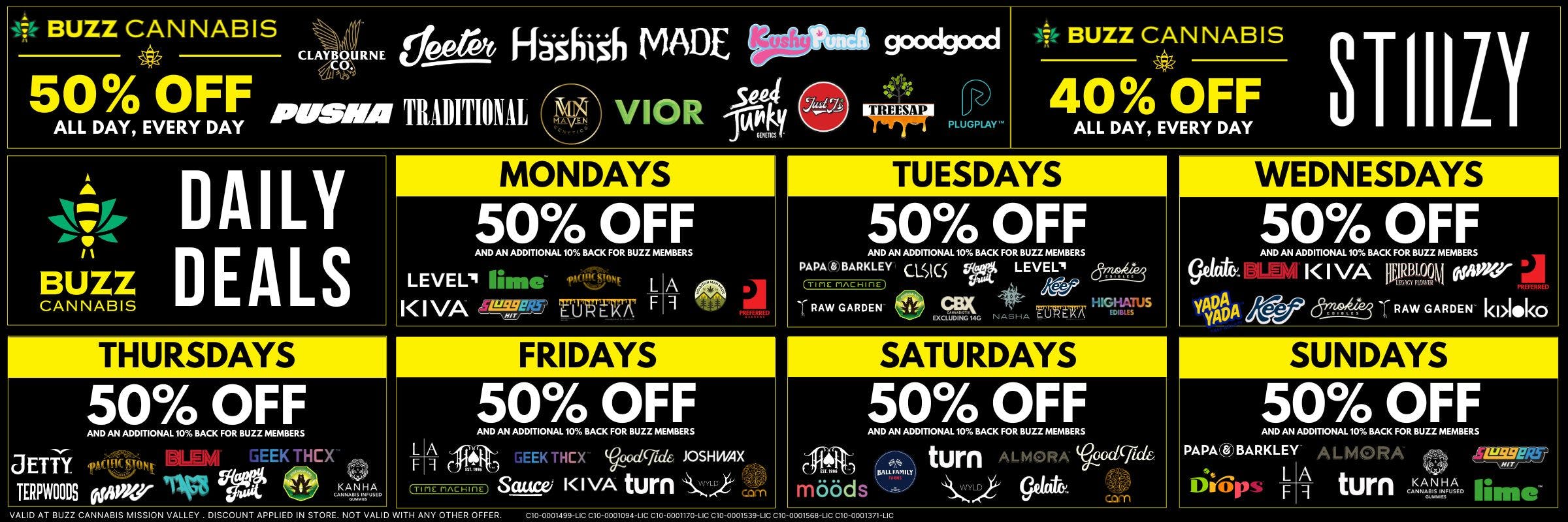Daily Deals at BUZZ La Mesa. Different brands on special daily. 
