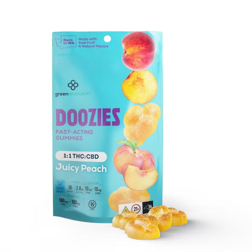 Edibles | Green Revolution | Juicy Peach | Doozies | THC/CBD 1:1 | 10ct