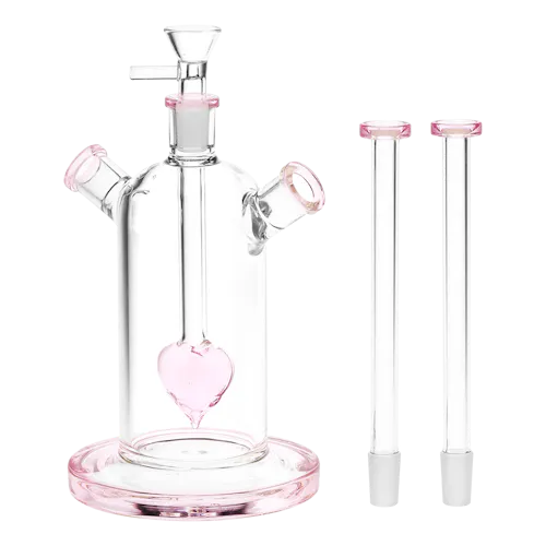 Date Night Heart Perc Dual Neck Glass Water Pipe | 7′ | 14mm F-1