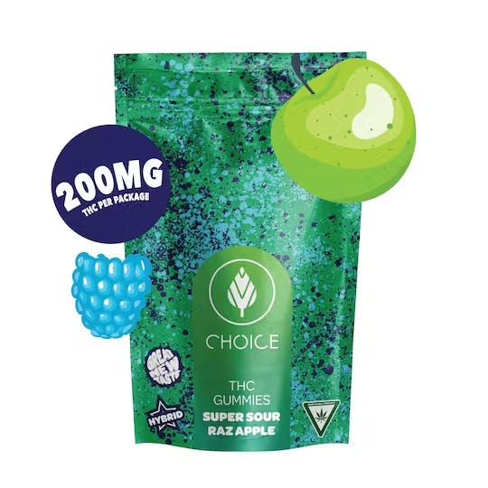 Choice Chews - Gummies - 200mg - Super Sour Raz Apple - Hybrid