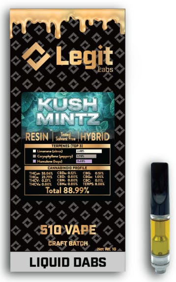Product: Kush Mintz | 510 Thread | Cured Resin | Legit Labs