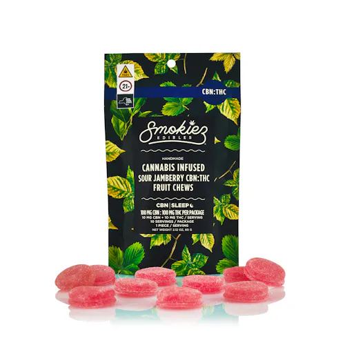 CBN:THC 1:1 Sour Jamberry 100mg CBN:100mg THC Fruit Chews-active