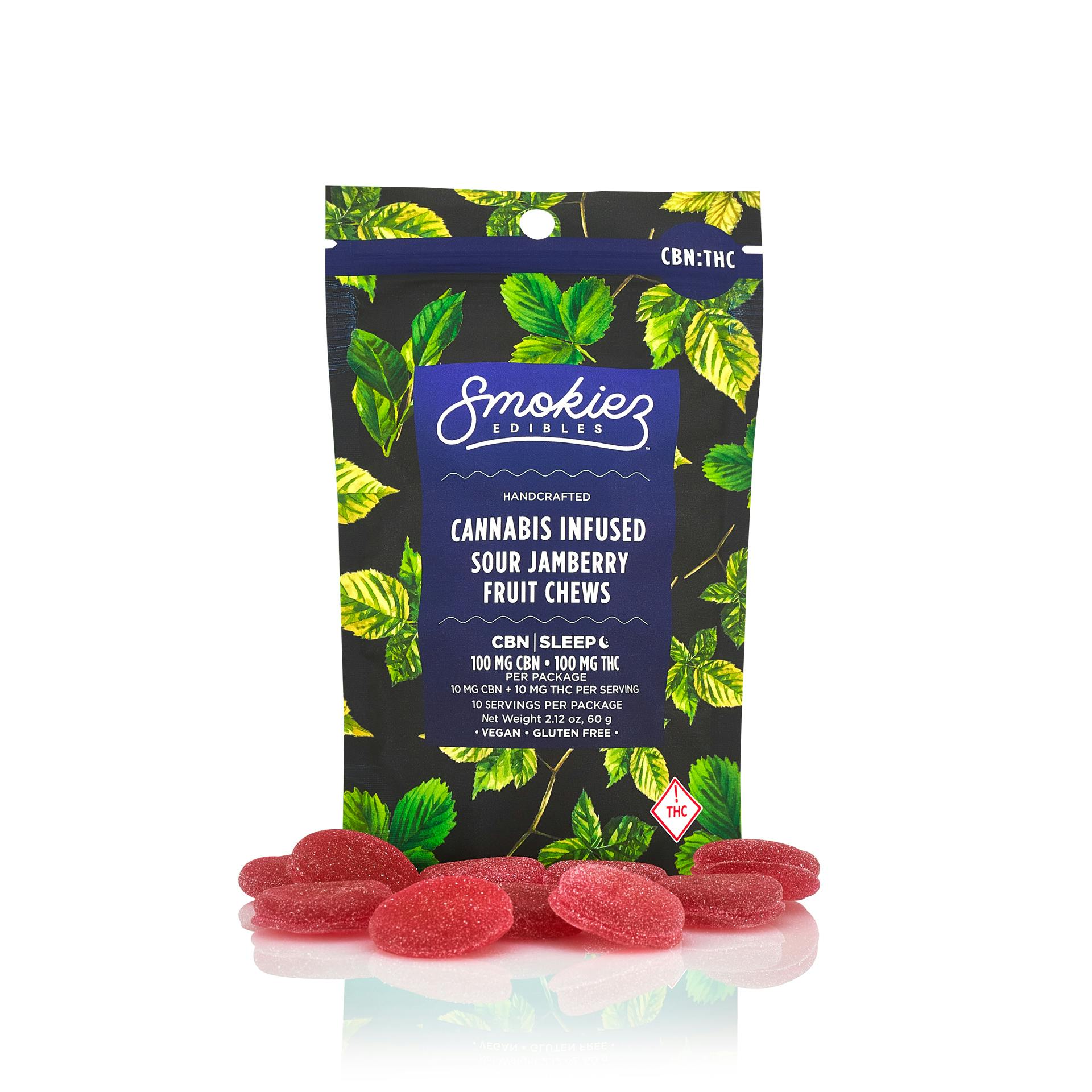 Product CBN:THC 1:1 Sour Jamberry 100mg CBN:100mg THC Fruit Chews