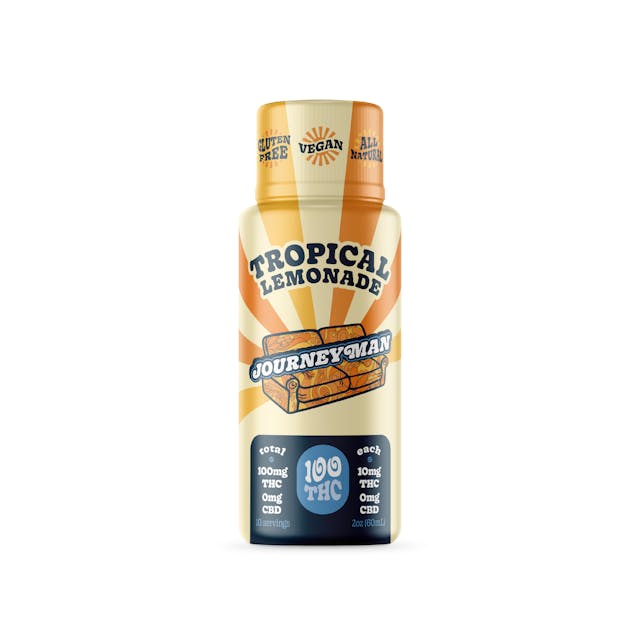 Crafted for the stoners who like to experience the good stuff nice and easy, our radically refreshing Lemonade is packed with 100mg of weedy goodness and comes in a small portable 2oz bottle built to go wherever the journey takes you. Made from scratch in-house, these refreshing little drinks are best sipped on cold – shake ‘em up and get groovy! -- Vegan, Gluten Free and All-Natural -- 100mg THC · 2oz bottle 10 capfuls = 10mg THC each