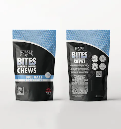 Beezle Bites – Blue Razz Nighttime 1:1 THC:CBN Chews (10ct/10mg)-active