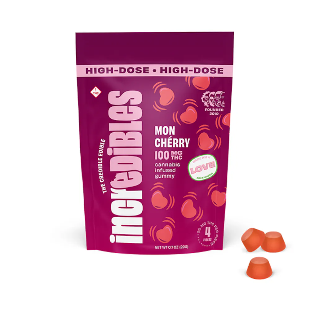 Product High Dose Mon Cherry  |  Gummies  |  4 pack |  100mg THC