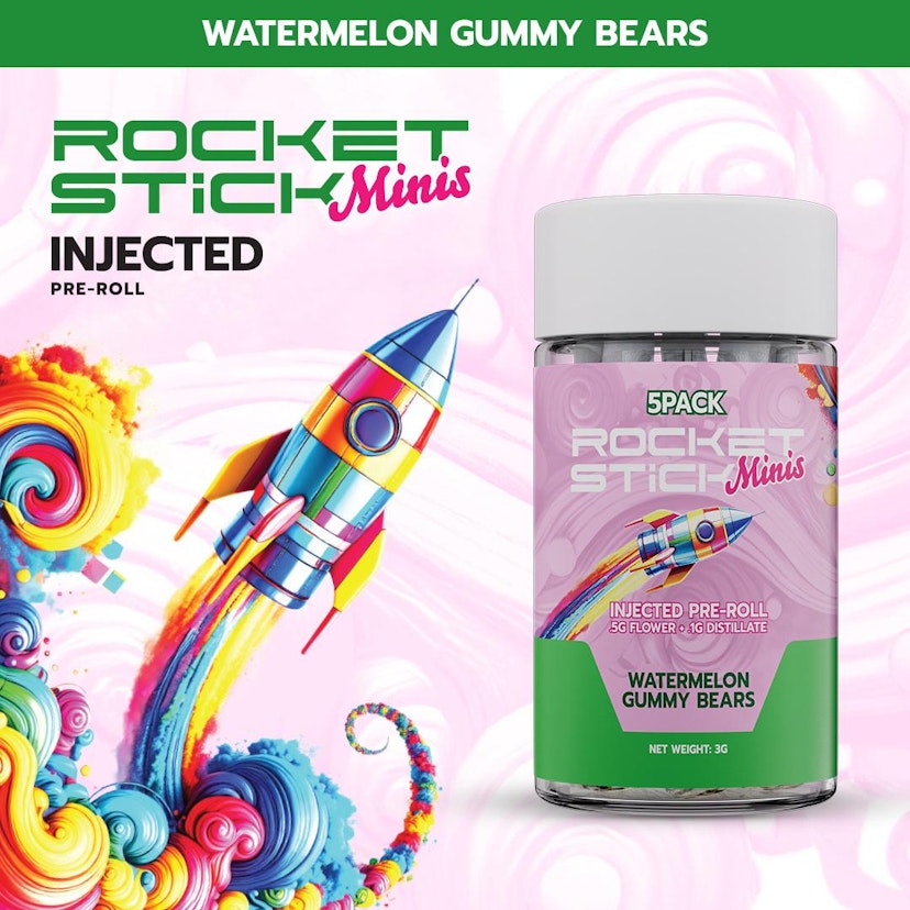 Rocket Stick Minis - Injected Pre Roll Pack (5 x 0.6g) - Watermelon Gummy Bears