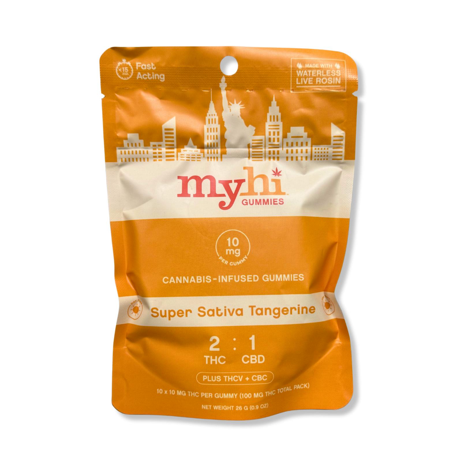 MyHi - Tangie 2:1 THC:CBD Live Rosin Gummies 10pk - 100mgMyHiSativaTHC: 100 mgCBD: 50 mgKaya Bliss Summer Special! Spend $250 get $30 Off!+2