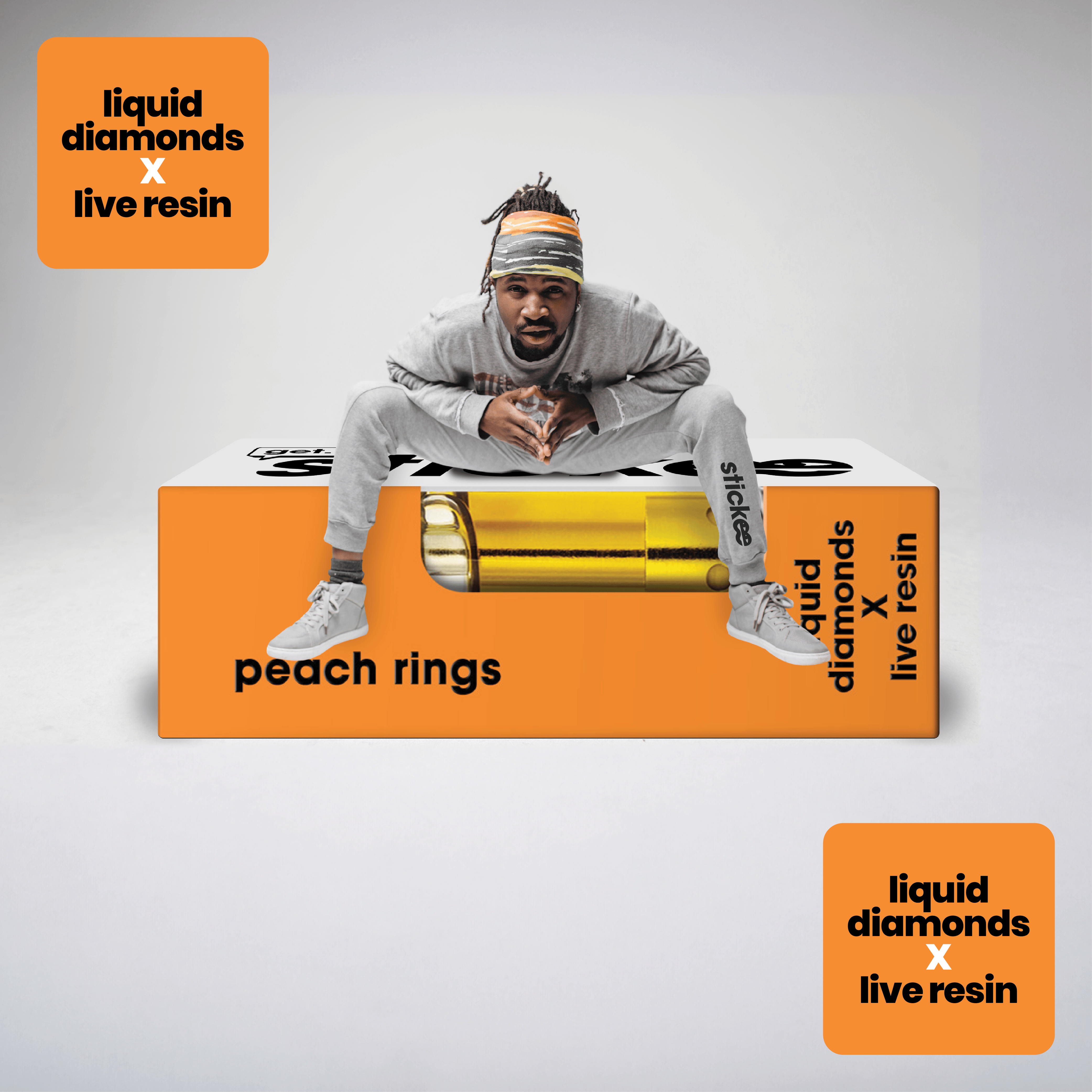 Product: STICKEE | Peach Ringz | 1G | Liquid Diamonds + Live Resin 510 Vape Cart