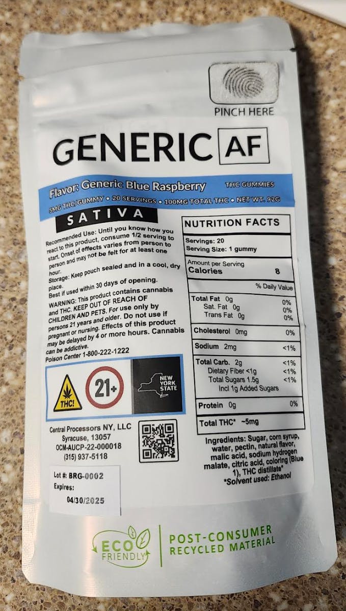 Generic AF Blue Raspberry | Gummie | 100 mg | Central Processors NY
