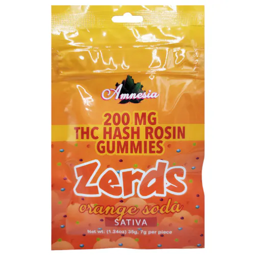 Amnesia Zerds Orange Soda Hash Rosin Gummies 200mg Rec - Exclusive