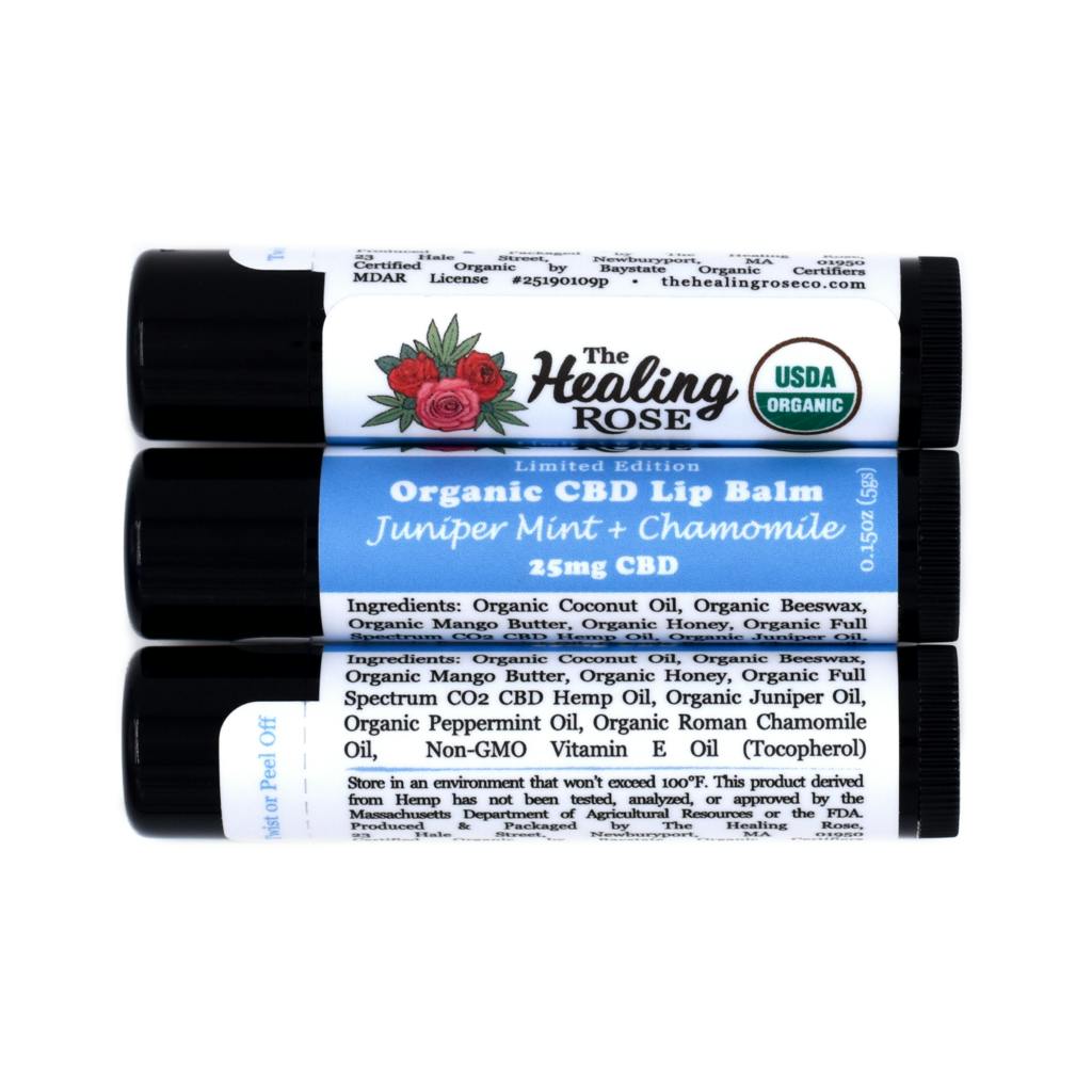 Healing Rose | Lip Balm | Juniper Mint Chamomile | 25mg CBD