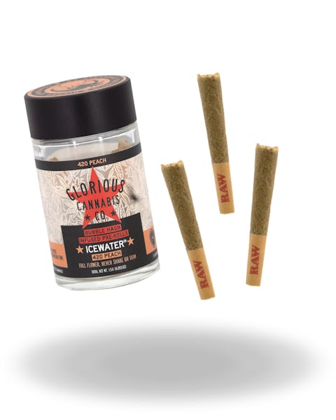 Product: Glorious Cannabis Co. | 420 Peach Icewater Bubble Hash Infused Pre-Roll 3pk | 1.5g