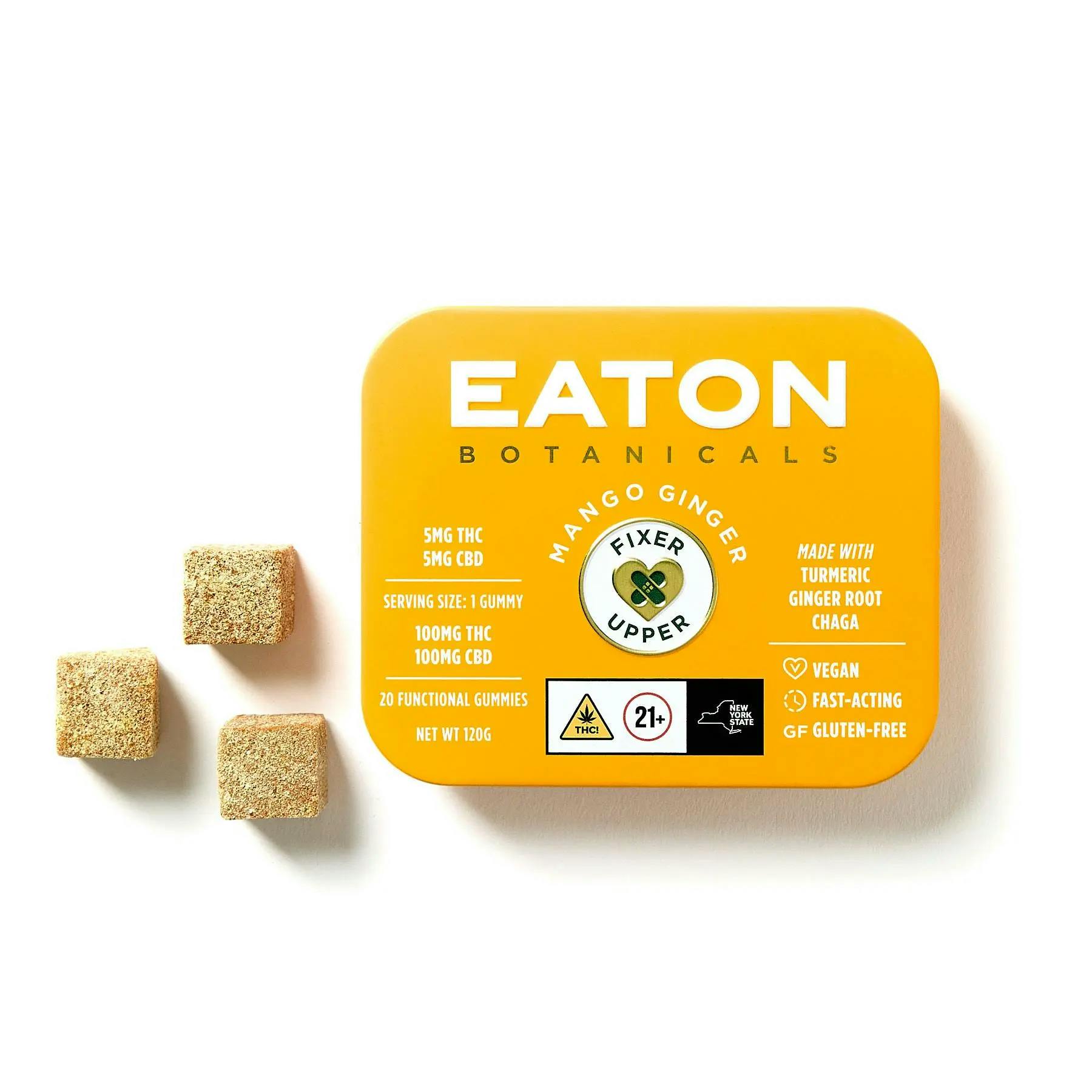 Eaton Botanicals | Edible | Gummies | Fixer Upper | Hybrid | Mango Ginger | 100mg THC - 100mg CBD | 20 Pack