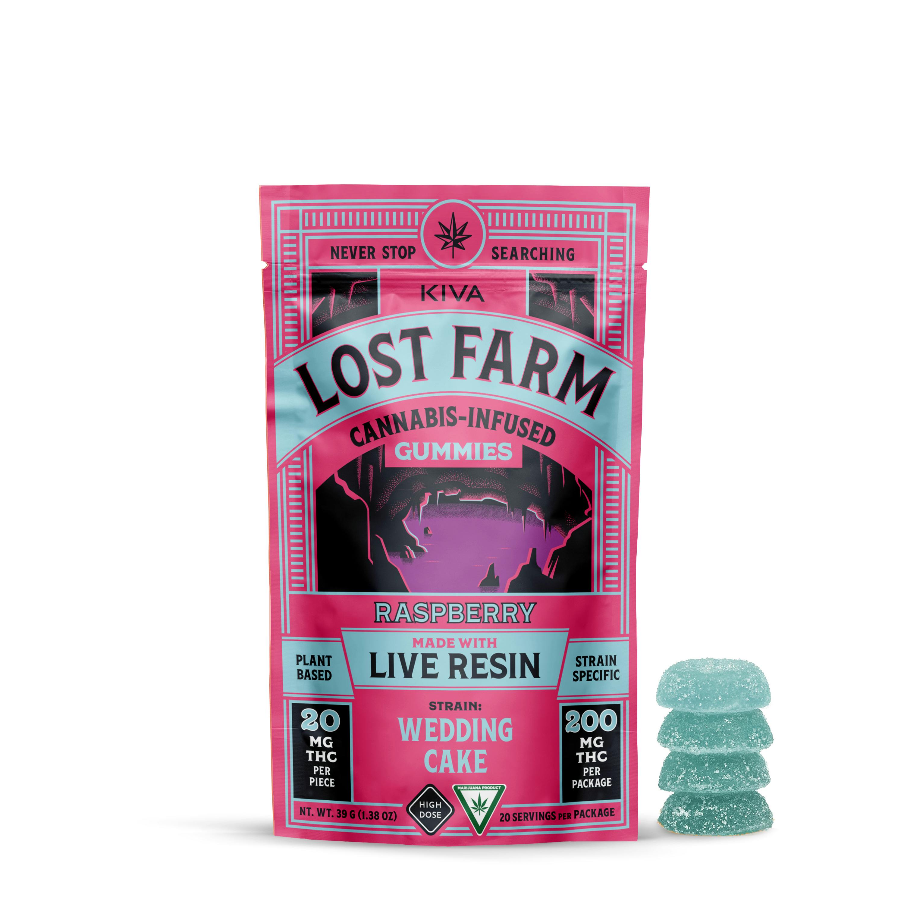 Product: Lost Farm Raspberry x Wedding Cake Live Resin Gummies [10pk] (200mg THC)