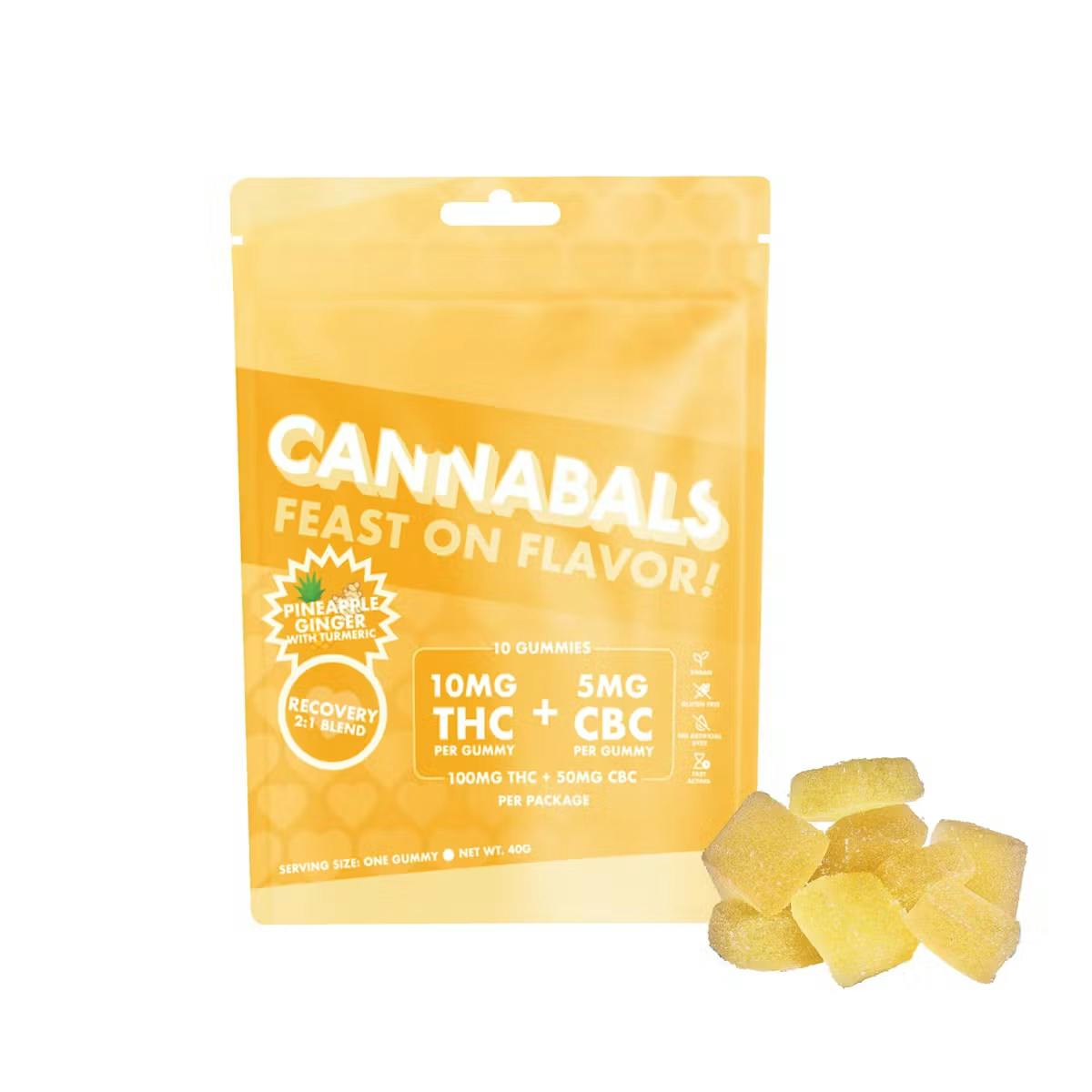 Photo of Cannabals – Pineapple Ginger (Recovery) Gummies 10pk 2:1 100mg THC/50mg CBC