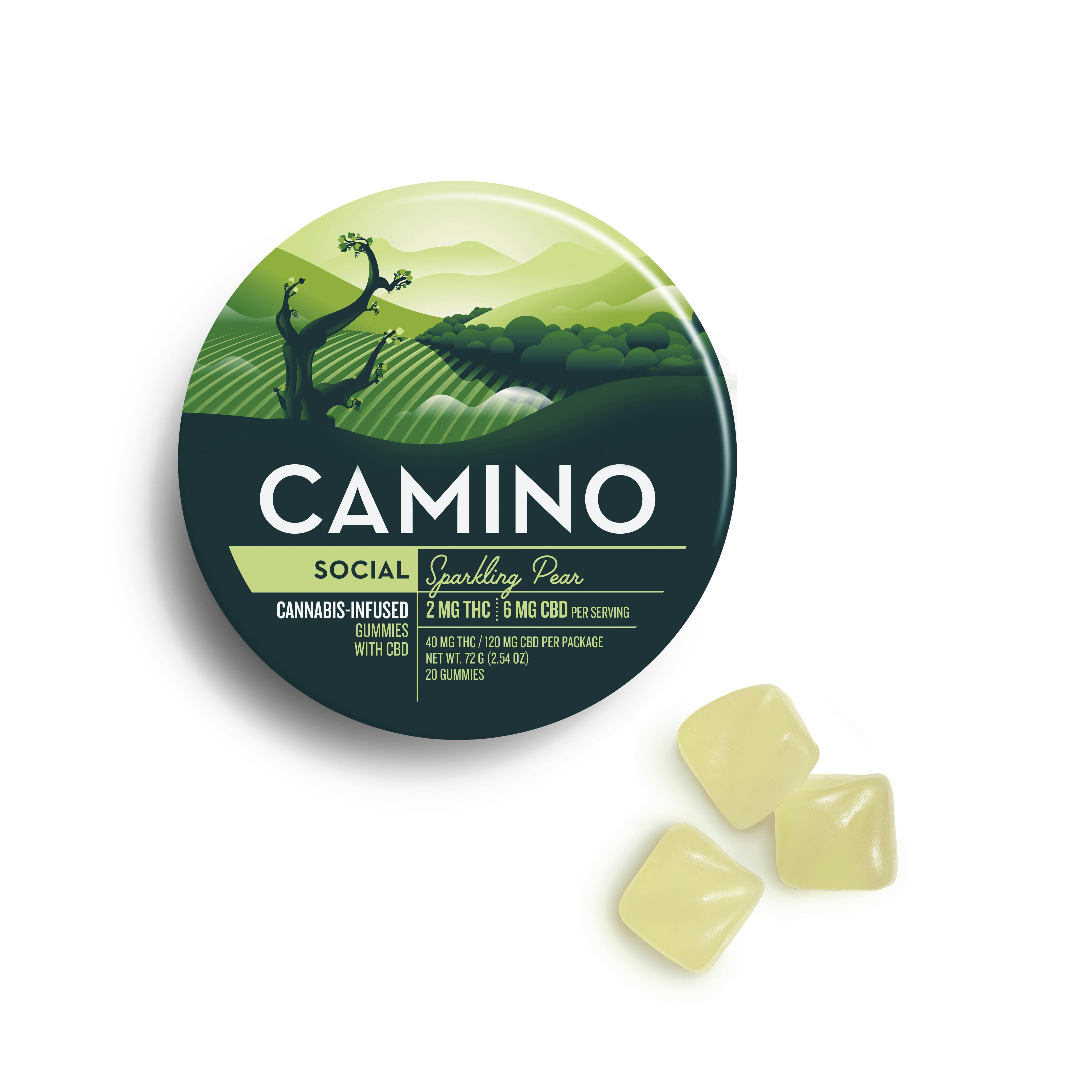 Camino 'Social' Sparkling Pear Gummies [20pk] (40mg THC : 120mg CBD)