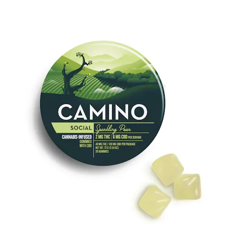 Camino Social Sparkling Pear Gummies [20pk] (40mg THC : 120mg CBD)-active