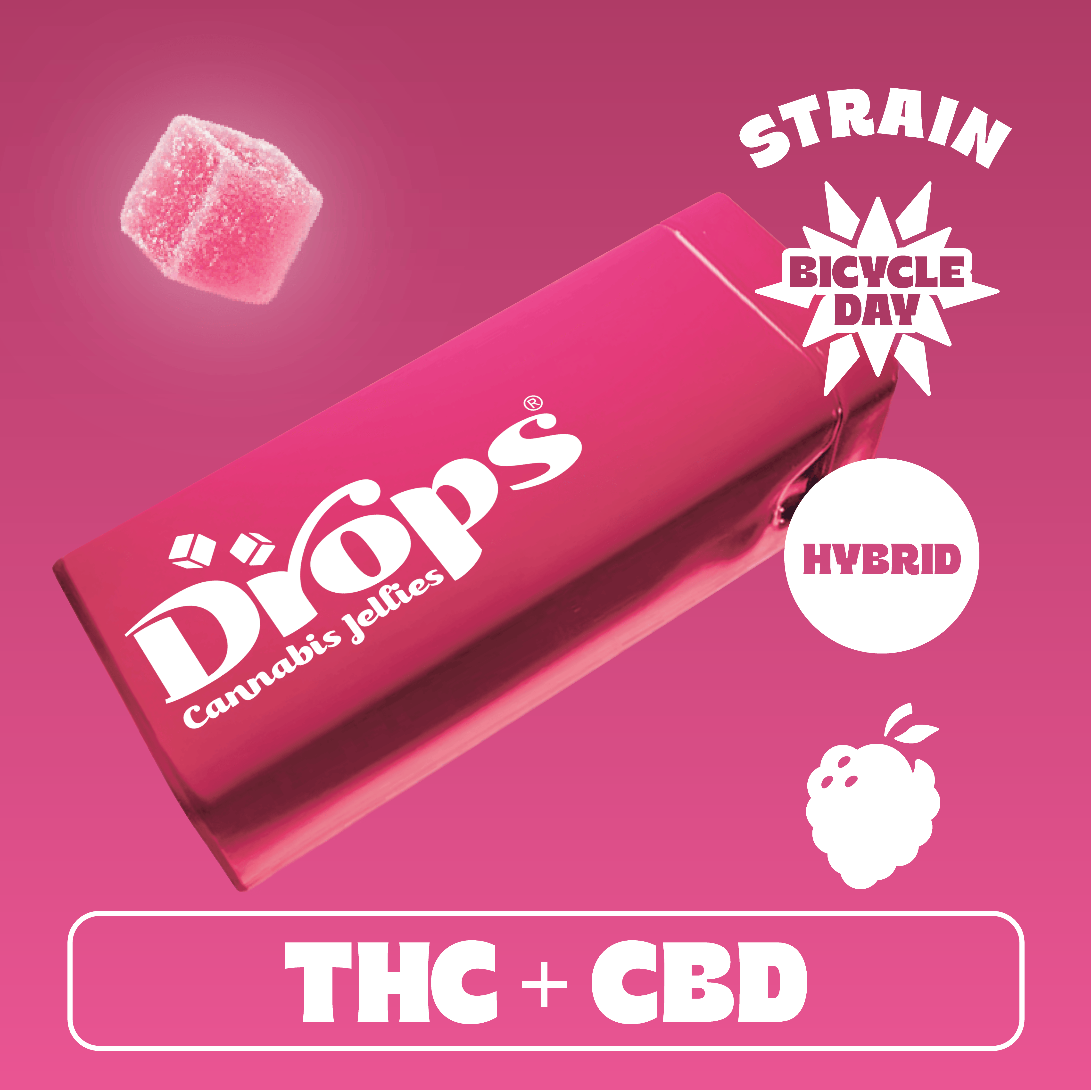 Drops Raspberry - 20pc -Bicycle Day - Hybrid (100mg THC + 50mg CBD)