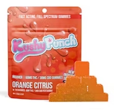 Product SIX Kushy Punch Gummies Recover Fast Acting Full Spec - Orange Citrus 1:2 (3mgCBD:6mgTHC) (10pk) 61mg