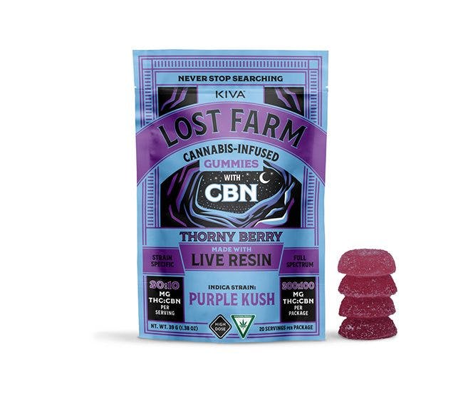 Product: Lost Farm | Thorny Berry (Purple Kush) Live Resin Gummies 2:1 THC:CBN | 200mg:100mg