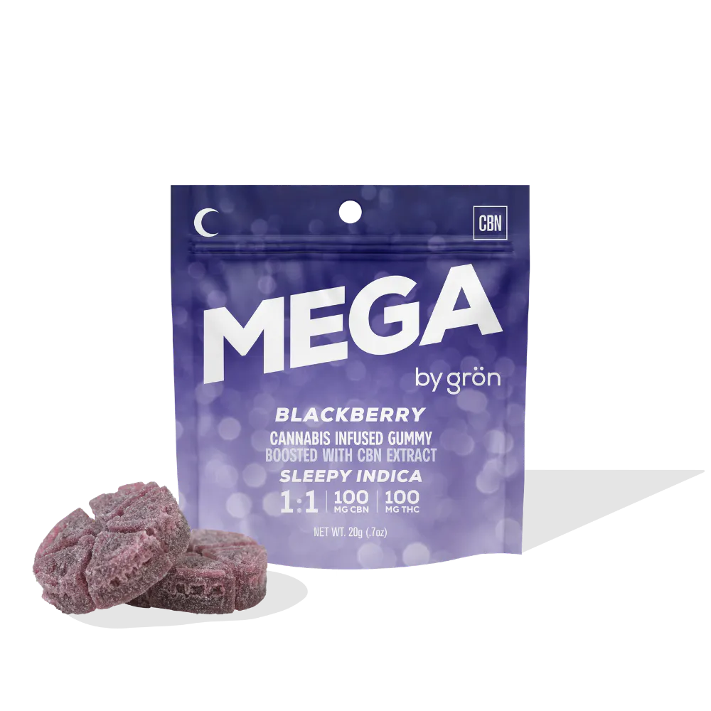 Grön MEGA - Blackberry 1:1 THC:CBN Gummy (100mg) at Nevada Made
