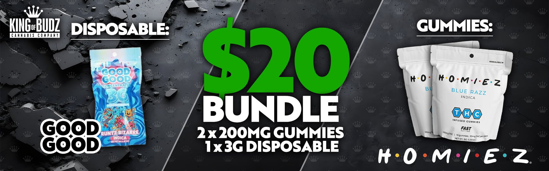Homiez 200mg Gummies AND Good Good 3g Disposable