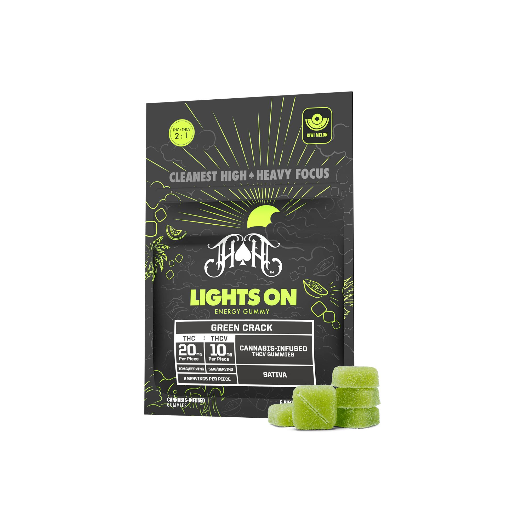 Green Crack | Sativa - Lights On THCV Energy Gummies - 100mg THC | 50mg THCV