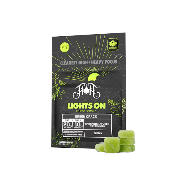 Heavy Hitters Green Crack | Sativa - Lights On THCV Energy Gummies - 100mg THC | 50mg THCV