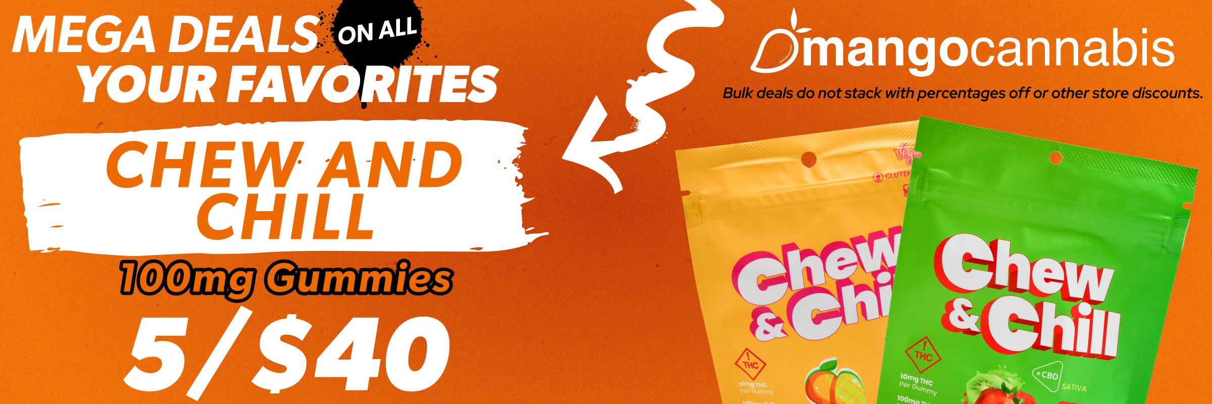 Chew and Chill 100mg THC Gummies available at Mango Cannabis Dispensary in Lansing Michigan.