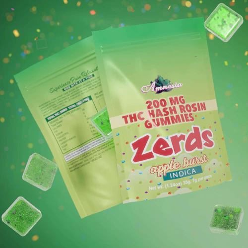 Amnesia - 200mg Zerds Hash Rosin Gummies - Apple Burst