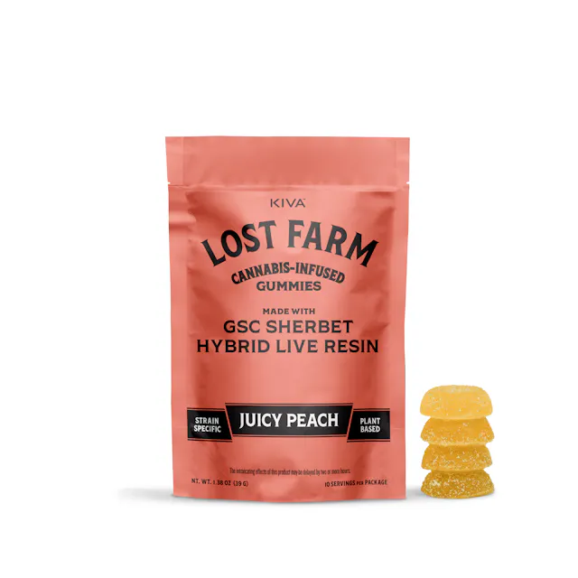 Lost Farm Live Resin Gummies Juicy Peach - GSC Sherbert 10pk/100mg (hybrid, 2.8g)