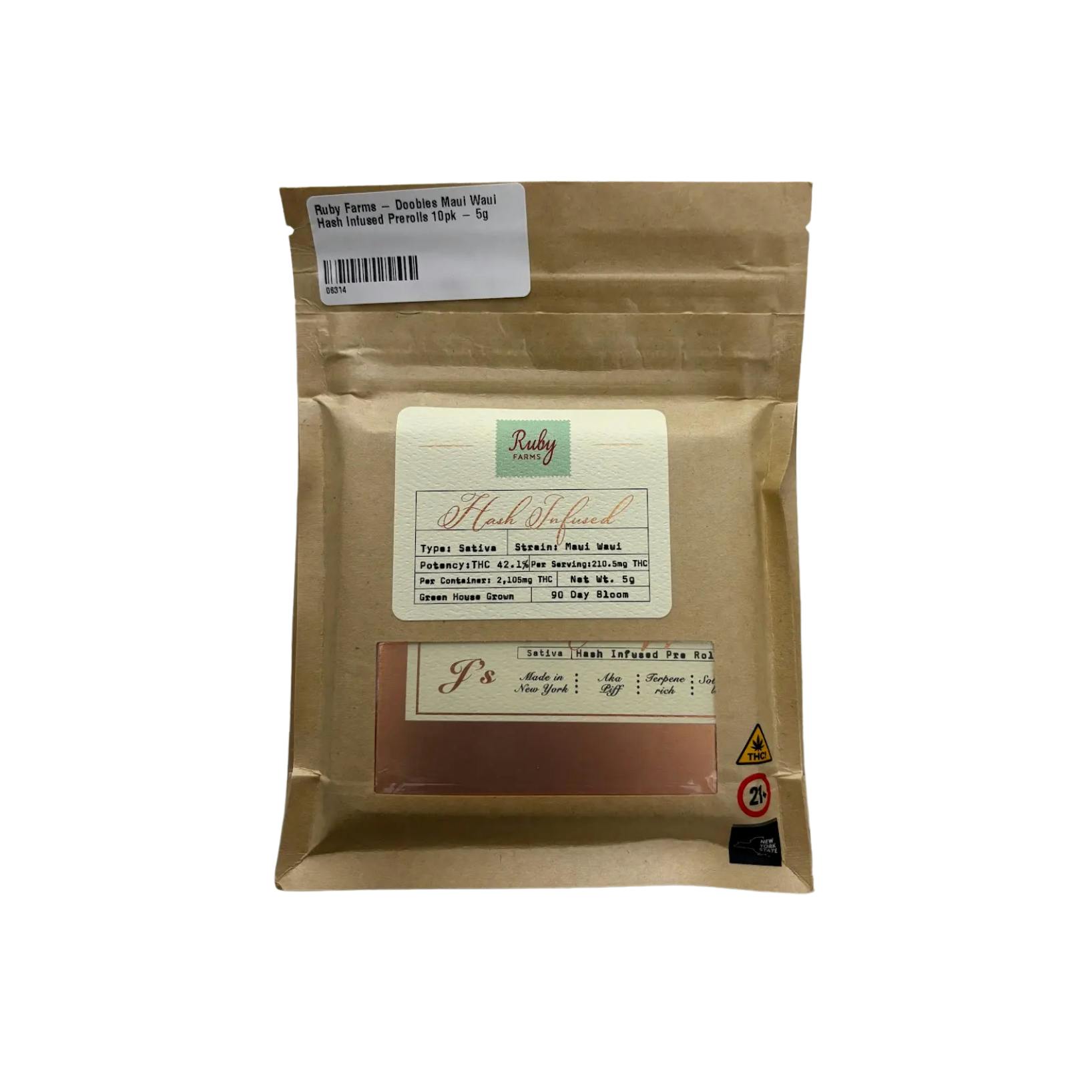 Ruby Farms - Doobies Maui Waui Hash Infused Prerolls 10pk - 5gRuby FarmsSativaTHC: 43.43%TERPS: 1.66%4th of July Weekend! Spend $550 get $105 Off+6