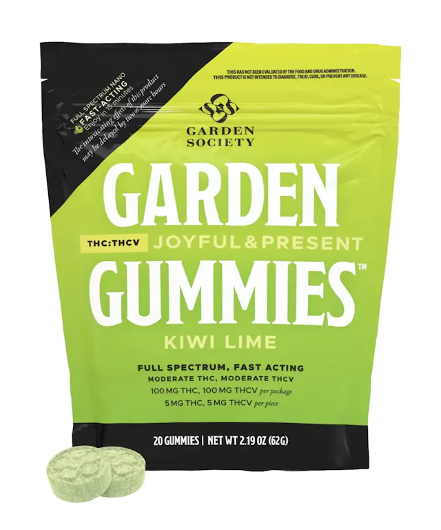 Garden Society Gummies Kiwi Lime 1 THC : 1 THCv 20pk/100mg (sativa, 2.8g)