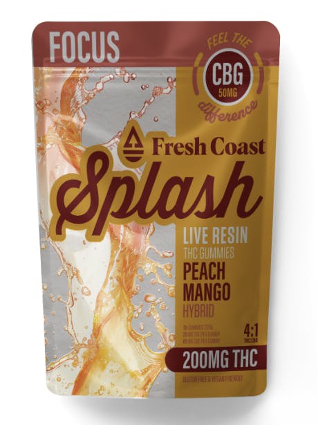 Splash | Live Resin Gummies - Peach Mango (Hybrid) - 4:1, THC:CBG, 200mg