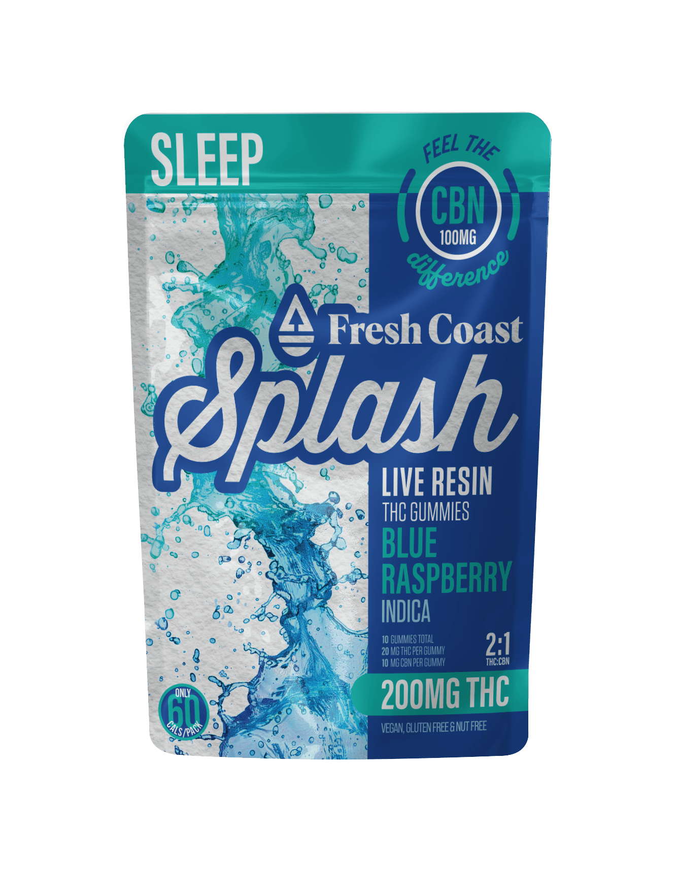 Product: SPLASH | Live Resin Gummies - Blue Raspberry (Indica) - 2:1, THC:CBN, 200mg