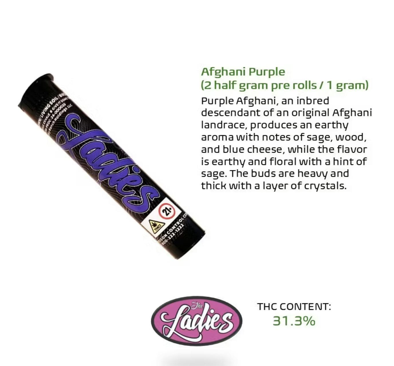 THE LADIES  (2) 0.5G PREROLLS IN 1 GRAM TUBE AFGHAN PURPLE
