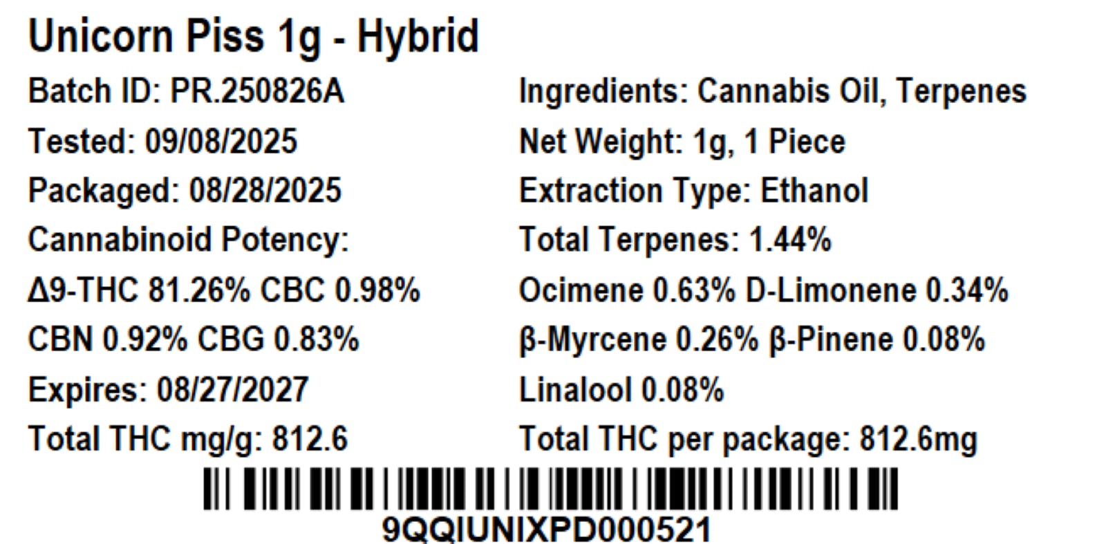 Unicorn Piss | Cartridge | 1g | Bloc  South Jordan