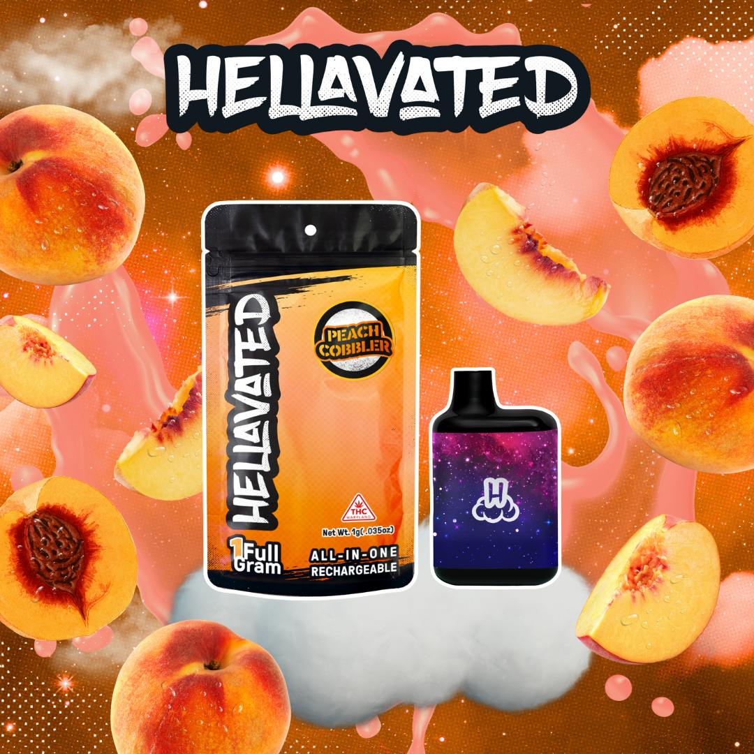 Peach Cobbler AIO Cloud Bar Disposable Vape (1g) (Hellavated) | Blair  Wellness Center