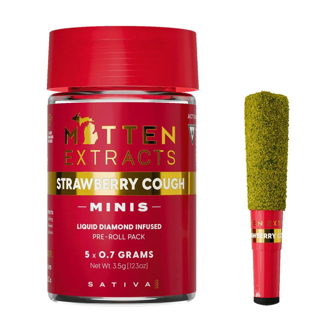 Product: MITTEN EXTRACTS | STRAWBERRY COUGH | INFUSED PRE-ROLLS | 5 x 0.7G SATIVA
