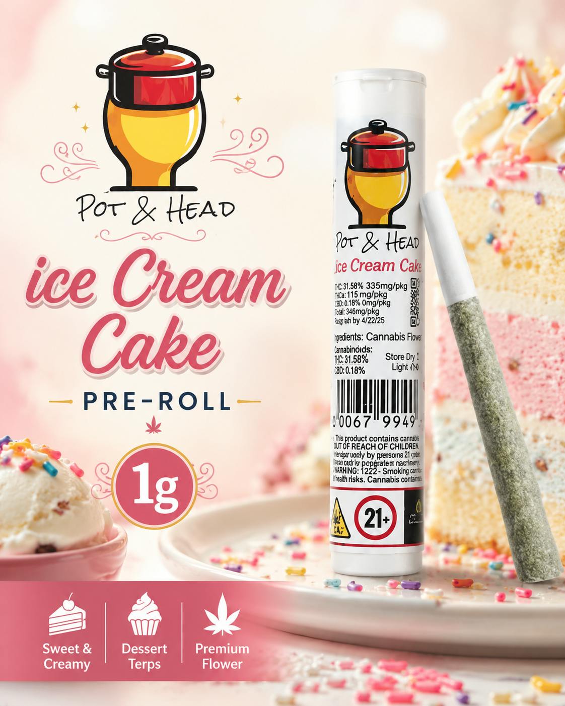Product Pot & Head | Ice Cream Cake | Pre-Roll | 1g