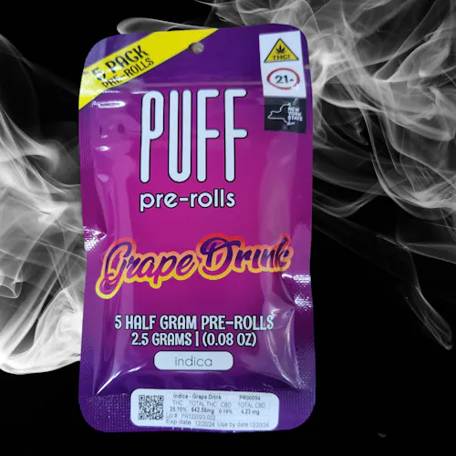 PUFF – Pack 5ct. Pre Roll – 2.5g – Indica Grape Drink-active