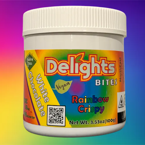 Delights Bites | White Chocolate Rainbow Crispy | 10ct/ 100mg Chocolates-active