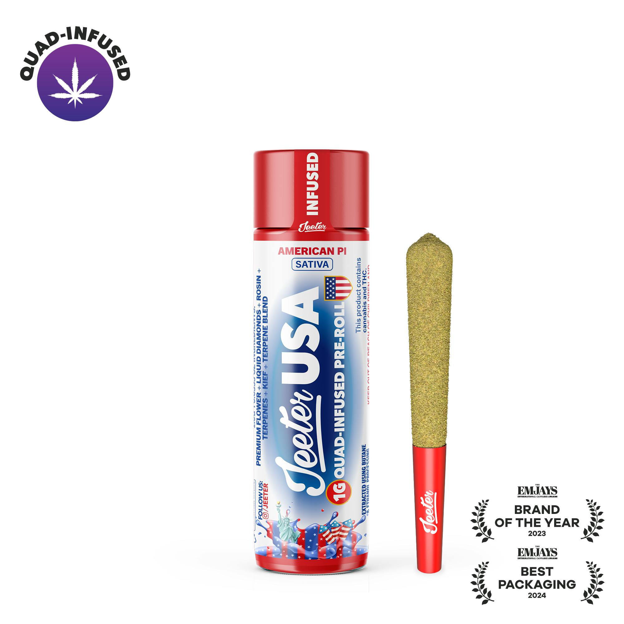 Jeeter American PI Infused W/ Liquid Diamonds, Rosin, Dusted In Kief Preroll - Sativa