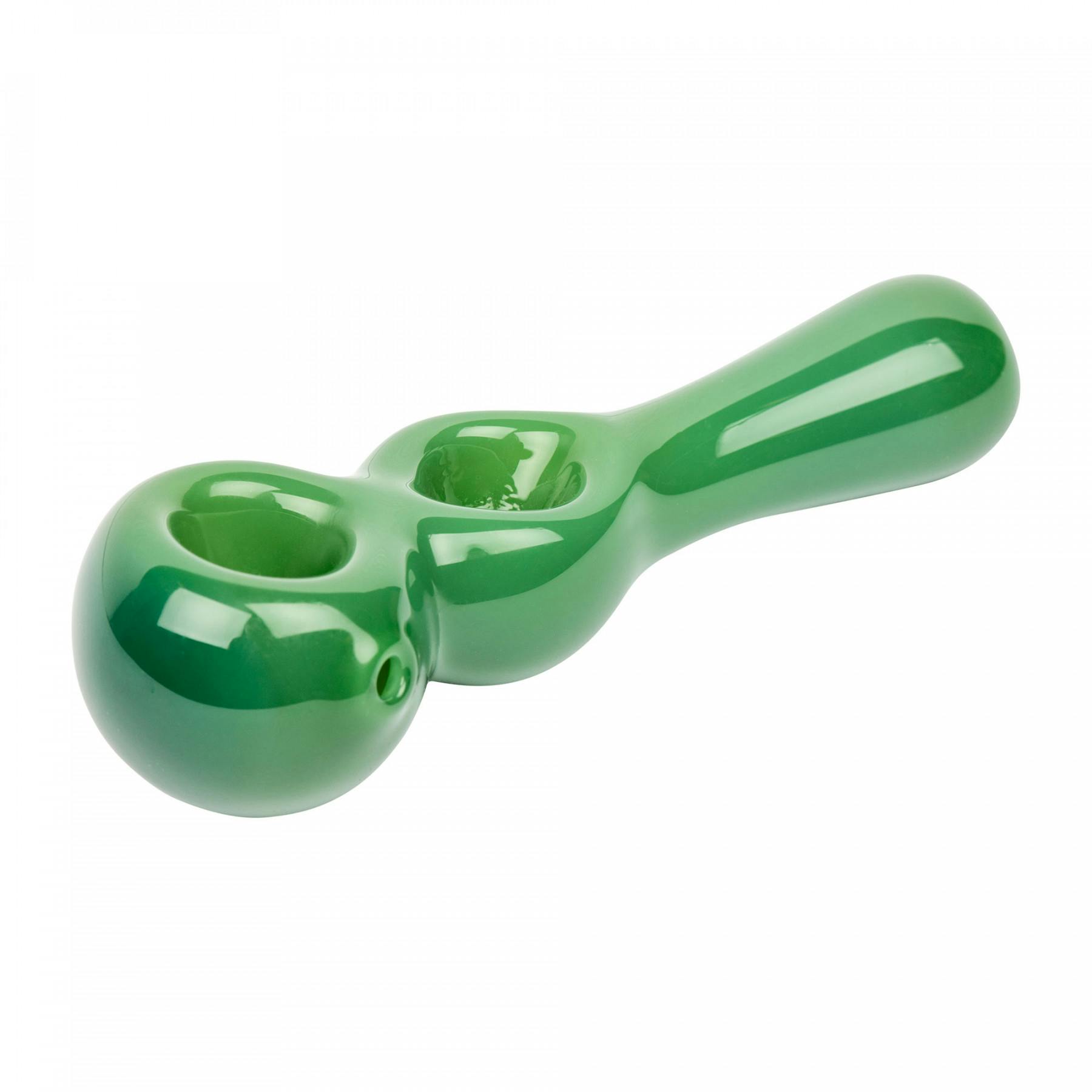 4.5 Inch Double Bowl Frit & Spiral Glass Weed Pipe w/ Swirls