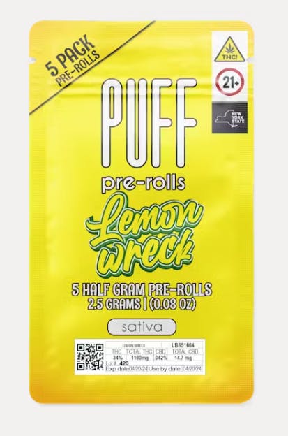 Product Preroll | Lemonwreck (S) | 0.5g 5pk | Puff Pre Rolls