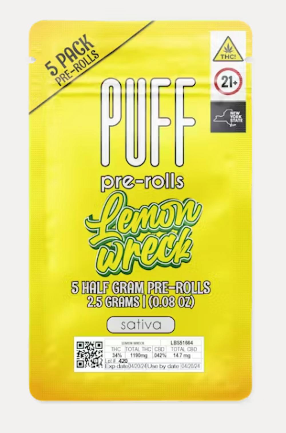 Product Preroll | Lemonwreck (S) 5pk | Puff Pre Rolls