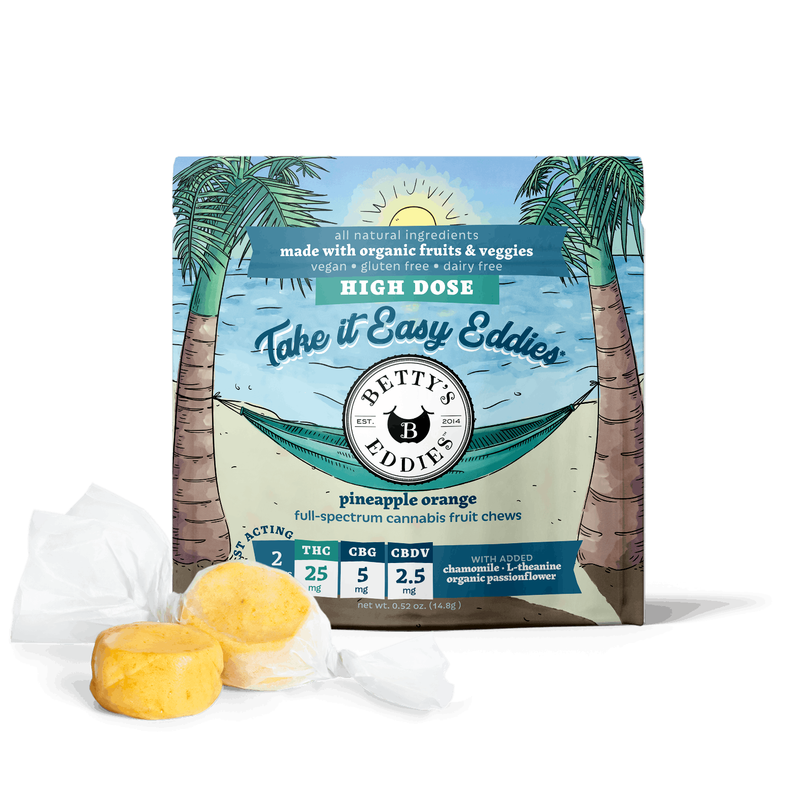 High Dose Pineapple Orange Chews | 50mg THC: 10mg CBG: 5mg CBDV