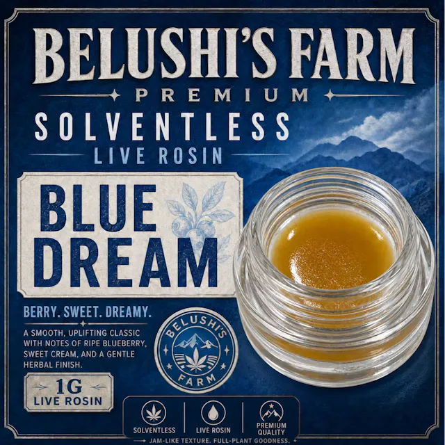 Belushi's Farms Cold Cured Live Rosin Jam Blue Dream 1g (sativa)